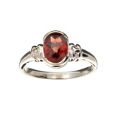APP: 1k Fine Jewelry 1.75CT Oval Cut Almandite Garnet And Platinum Over Sterling Silver Ring