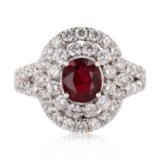 APP: 28.9k *1.37ct UNHEATED Ruby and 1.34ctw Diamond Platinum Ring (GIA CERTIFIED) (Vault_R9_23585)