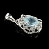 Fine Jewelry 2.34CT Aqua Marine Beryl And Colorless Topaz Platinum Over Sterling Silver Pendant