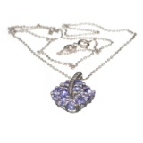 APP: 1.5k Fine Jewelry 1.48CT Oval/Round Cut Tanzanite Over Sterling Silver Pendant With Chain
