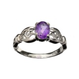 APP: 0.5k Fine Jewelry 0.70CT Oval Cut Amethyst Quartz And Platinum Over Sterling Silver Ring