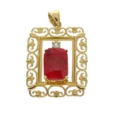 APP: 6.8k 14 KT Gold, 9.60CT Emerald Cut Ruby And Colorless Topaz Pendant