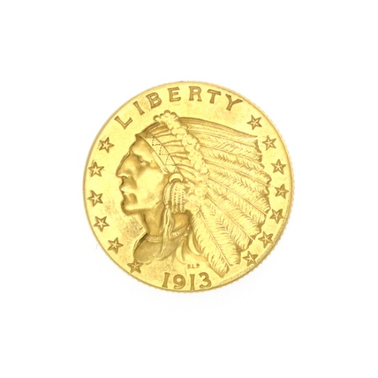 Extremely Rare 1913 $2.50 U.S. Indian Head Gold Coin