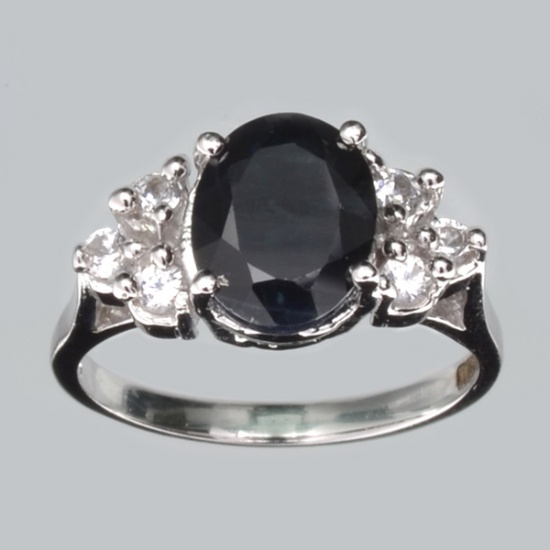 Fine Jewelry Designer Sebastian 2.75CT Blue Sapphire And Topaz  Platinum Over Sterling Silver Ring