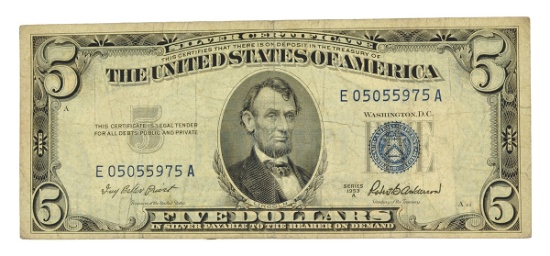 Rare 1953-A $5 U.S. Blue Seal Silver Certificate