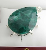 APP: 15.1k Fine Jewelry Designer Sebastian 377.59CT Pear Cut Emerald and Sterling Silver Pendant
