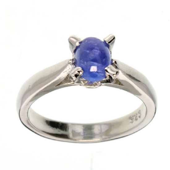 APP: 2.8k 1.02CT Oval Cut Cabochon Tanzanite and Platinum Over Sterling Silver Ring