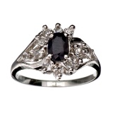 Fine Jewelry Designer Sebastian 1.00CT Blue Sapphire And Topaz  Platinum Over Sterling Silver Ring