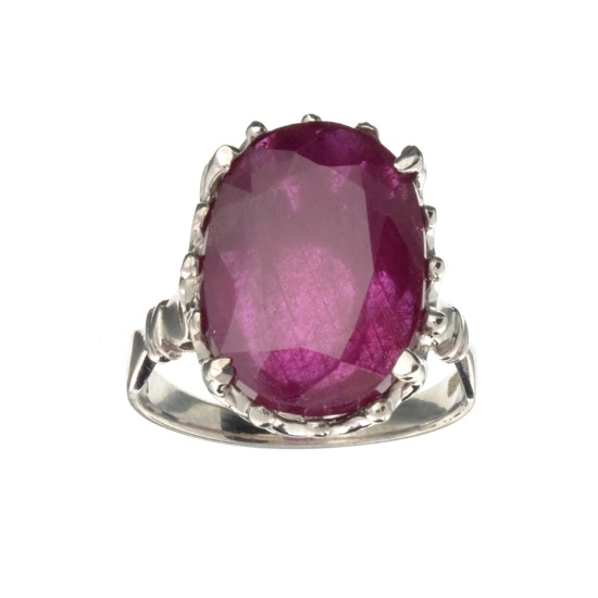 Fine Jewelry Designer Sebastian 12.81CT Oval Cut Ruby And Platinum Over Sterling Silver Ring