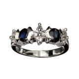 Fine Jewelry Designer Sebastian 0.70CT Blue Sapphire And Topaz  Platinum Over Sterling Silver Ring