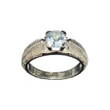 APP: 0.7k Fine Jewelry Designer Sebastian, 0.90CT Round Cut Aquamarine And Sterling Silver Ring