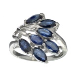 Fine Jewelry Designer Sebastian, 1.89CT Marquise Cut Blue Sapphire And Sterling Silver Cluster Ring