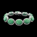 APP: 4.2k *71.80ctw Emerald and 3.98ctw White Sapphire Silver Bracelet (Vault_R9_30708)