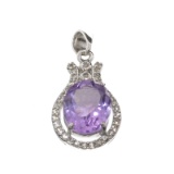 APP: 0.8k Fine Jewelry 3.60CT Purple Ametrhyst And White Sapphire Sterling Silver Pendant