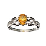 APP: 0.6k Fine Jewelry 0.86CT Oval Cut Citrine Quartz And Platinum Over Sterling Silver Ring