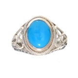 APP: 0.5k Fine Jewelry Designer Sebastian 1.73CT Oval Cut Turquoise and Sterling Silver Ring