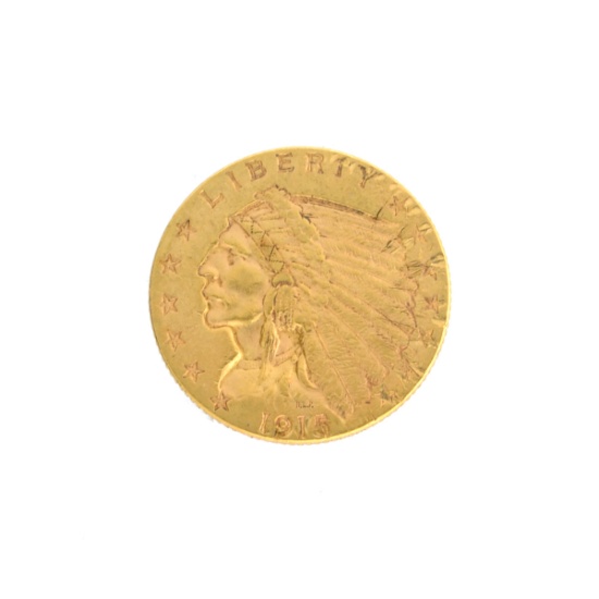 Extremely Rare 1915 $2.50 U.S. Indian Head Gold Coin - Great Investment