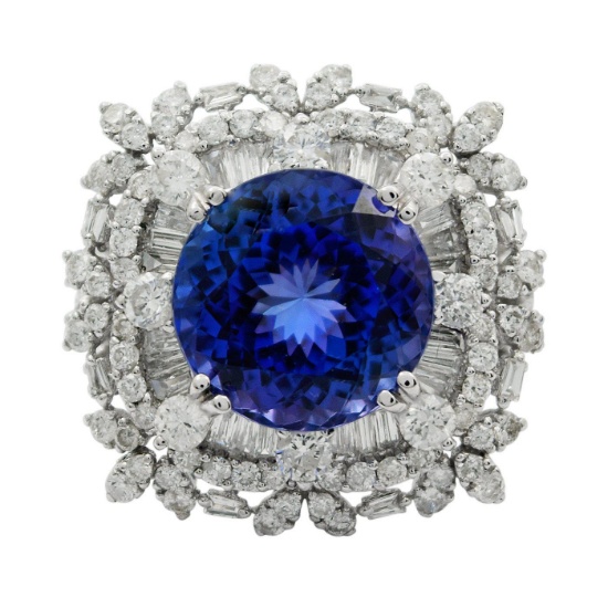 APP: 28.1k *8.19ct DARK Tanzanite and 2.72ctw Diamond 18KT White Gold Ring (GIA CERTIFIED) (Vault_R9