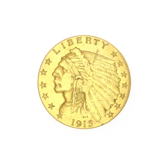 Extremely Rare 1915 $2.50 U.S. Indian Head Gold Coin