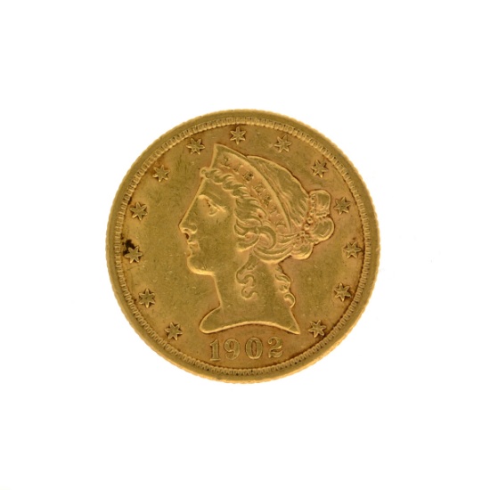 *1902-S $5 Liberty Head Gold Coin (DF)