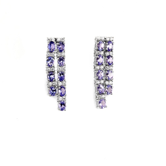 APP: 3.2k Fine Jewelry 3.73CT Tanzanite And Topaz Platinum Over Sterling Silver Earrings