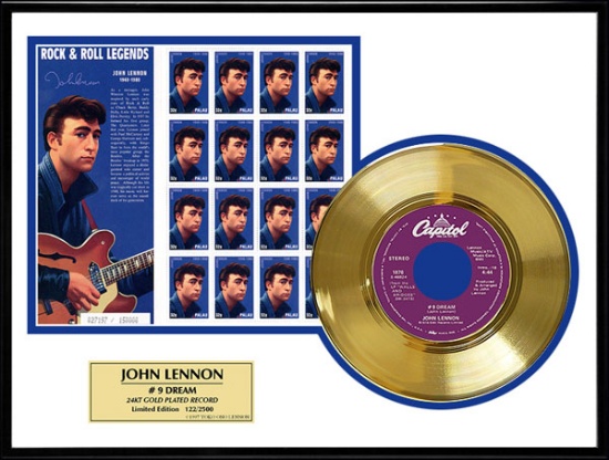 JOHN LENNON ''#9 Dream'' Gold Record /w Stamp-Limited Edition