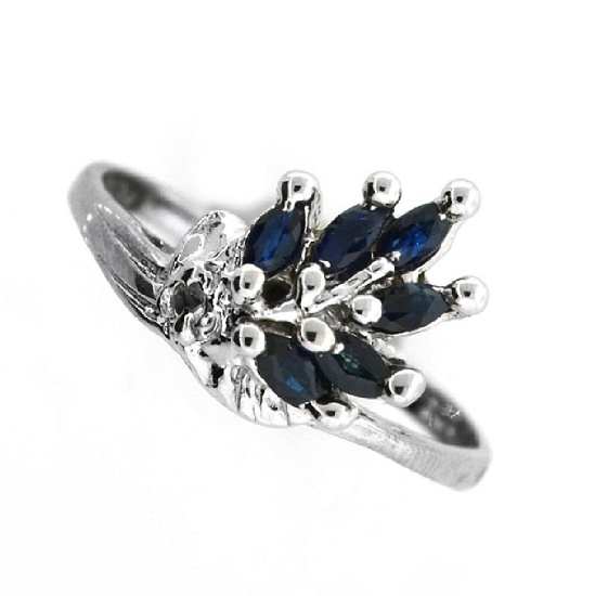 Fine Jewelry Designer Sebastian 0.30CT Blue Sapphire And Topaz  Platinum Over Sterling Silver Ring
