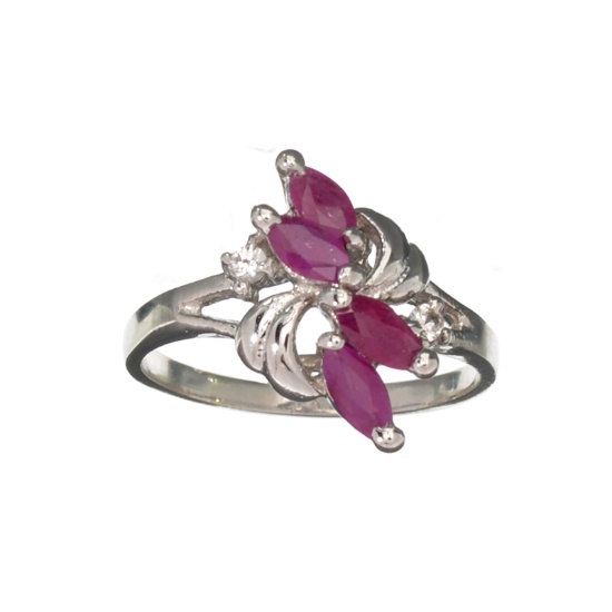 APP: 0.9k Fine Jewelry 0.45CT Ruby And Topaz Platinum Over Sterling Silver Ring