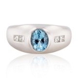 APP: 4.1k *1.26ct Aquamarine and 0.33ctw Diamond 14KT White Gold Ring (Vault_R9_24050)