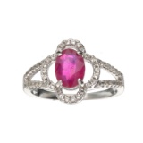 APP: 0.7k Fine Jewelry 0.88CT Ruby And Colorless Topaz Platinum Over Sterling Silver Ring