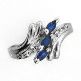 Fine Jewelry Designer Sebastian 0.60CT Blue Sapphire And Topaz  Platinum Over Sterling Silver Ring