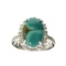 Fine Jewelry Designer Sebastian 4.08CT Oval Cut Cabochon Green Turquoise And Sterling Silver Ring