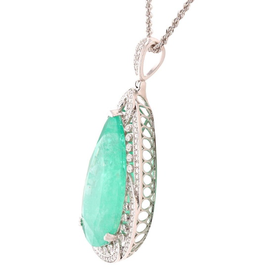 APP: 124.6k *55.62ct Emerald and 1.38ctw Diamond Platinum Pendant/Necklace (Vault_R9_21766)