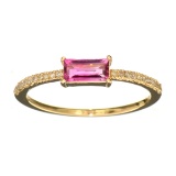 14 KT Gold 0.42CT Rectangular Cut Pink Tourmaline and 0.06CT Round Brilliant Cut Diamond Ring