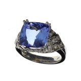 APP: 17.2k 14 kt. White Gold, 7.45CT Rectangular Cushion Cut Tanzanite And 0.50CT Diamond Ring