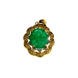 APP: 3.9k Fine Jewelry 14 KT Gold, 5.09CT Oval Cut Green Emerald Solitaire Pendant