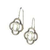Fine Jewelry Designer Sebastian 9.66CT Oval Cut Green Quartz and Sterling Silver Dangle Earrings