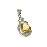 APP: 0.4k 2.50CT Yellow Citrine And White Sapphire Sterling Silver Pendant