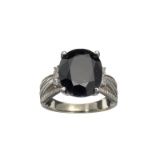 APP: 1.7k Fine Jewelry 6.75CT Dark Blue Sapphire And Cubic Zirconia Sterling Silver Ring