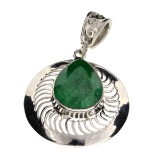 Designer Sebastian 14.50CT Pear Mixed Cut Green Beryl Emerald and Sterling Silver Pendant