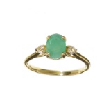 APP: 1k Fine Jewelry 14 KT Gold, 1.27CT Green Emerald And White Sapphire Ring