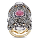 APP: 3.8k *1.98ct Ruby and 0.94ctw Diamond Silver Ring (Vault_R9_9214)