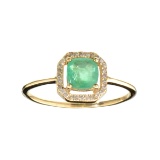 DesignerSebastian 14 KT Gold, 0.70CT Cushion Cut Emerald and 0.07CT Round Brilliant Cut Diamond Ring