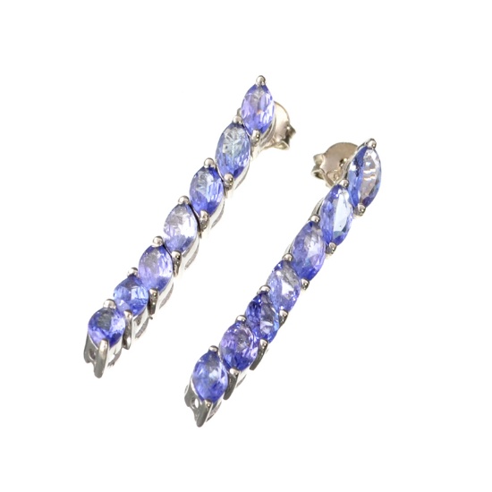 APP: 2.1k Fine Jewelry 3.20CT Marquise Cut Tanzanite And Sterling Silver Errings