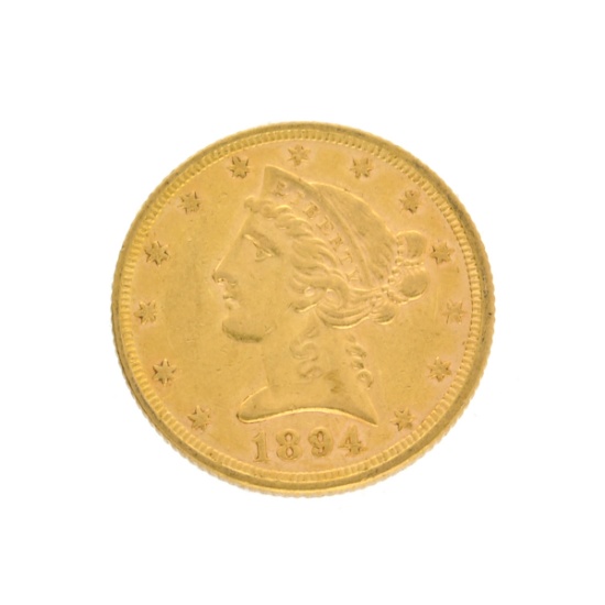 Extremely Rare 1894 $5 U.S. Liberty Head Gold Coin