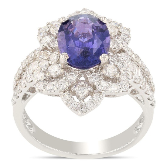 APP: 9.6k *2.31ct UNHEATED Purple Sapphire and 1.36ctw Diamond 18K White Gold Ring (GIA CERTIFIED) (