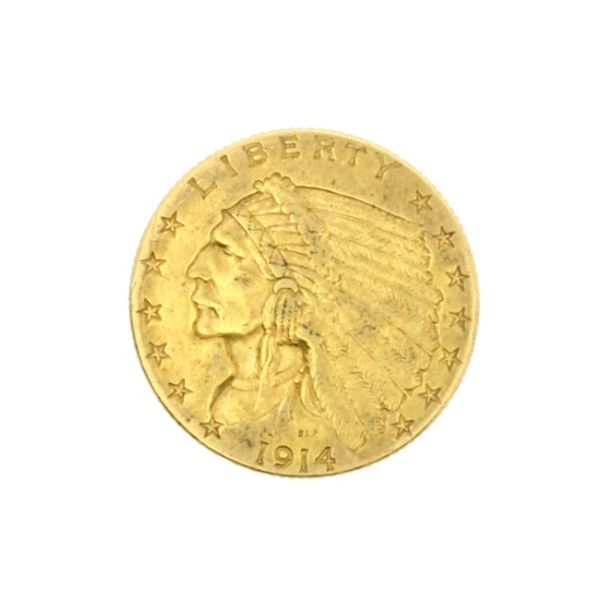 Rare 1914-D $2.50 U.S. Indian Head Gold Coin