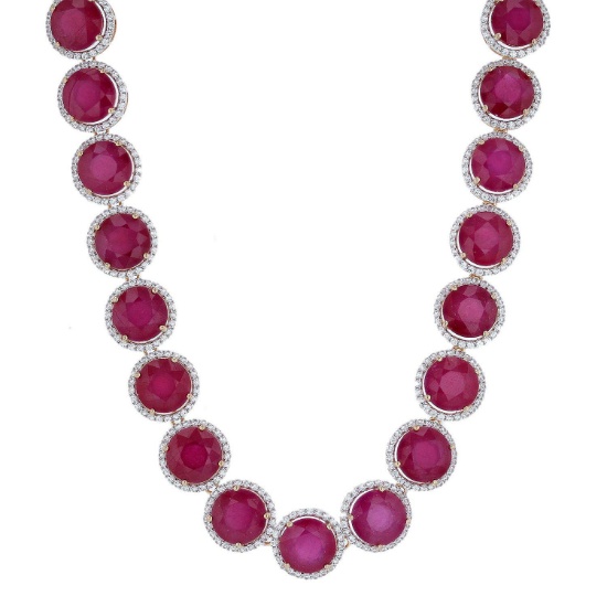 APP: 26.5k *161.07ctw Ruby and 13.76ctw White Sapphire Silver Necklace (Vault_R9_13844)