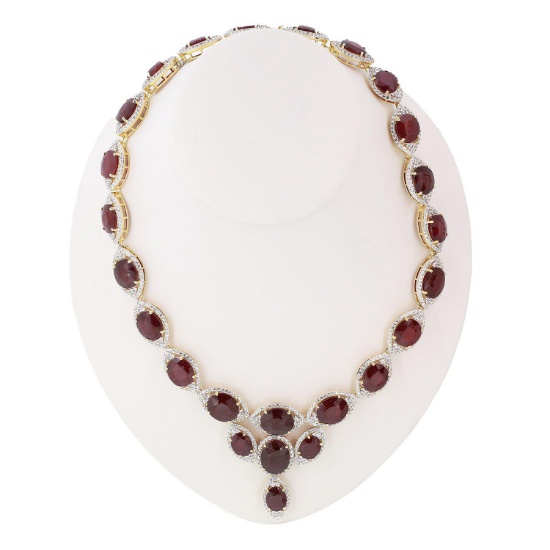 APP: 30.7k *197.79ctw Ruby and 17.52ctw Colorless Sapphire 14K / Silver Necklace (Vault_R9_30749)