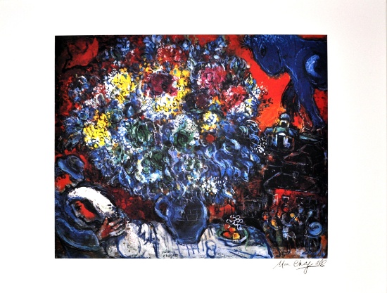 MARC CHAGALL (After) Bouquet de Fleurs et Amants Print, I41 of 500